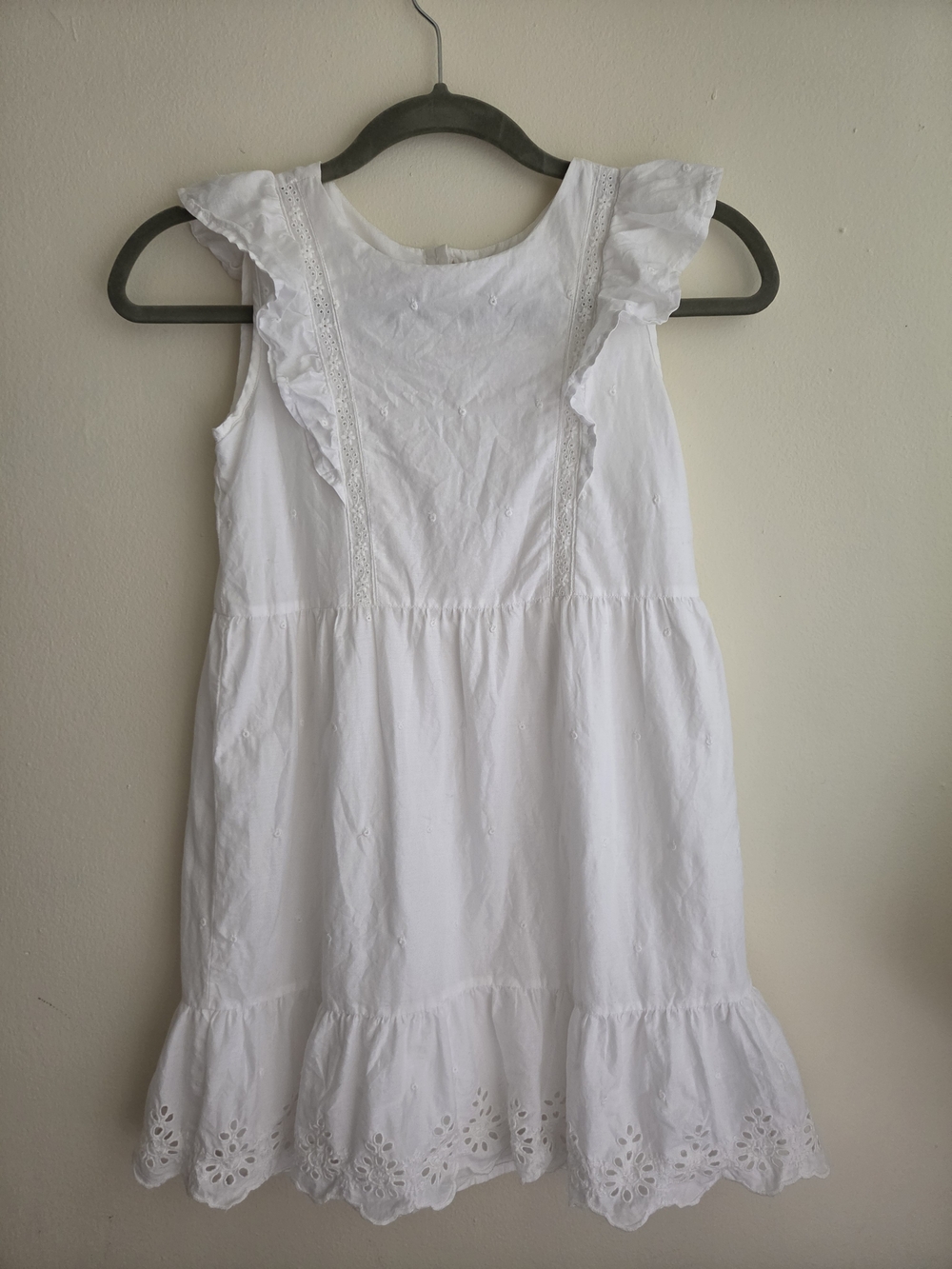 Girls Gap White Lined Flutter Sleeve Eyelet Jumper Sun Dress M (8_9)
